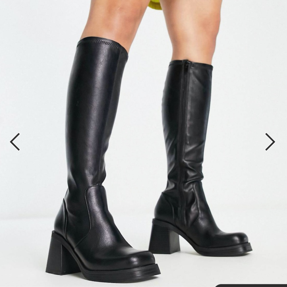 Asos Design Wide Fit Knee High Boots - Brand New - Size 8 - Black Leather Boots